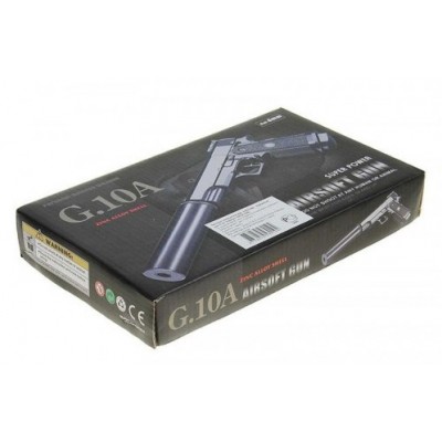 G10А Пистолет Galaxy Страйкбольный пружинный модели COLT1911PD металл и глушителем черный, пакунок малюка