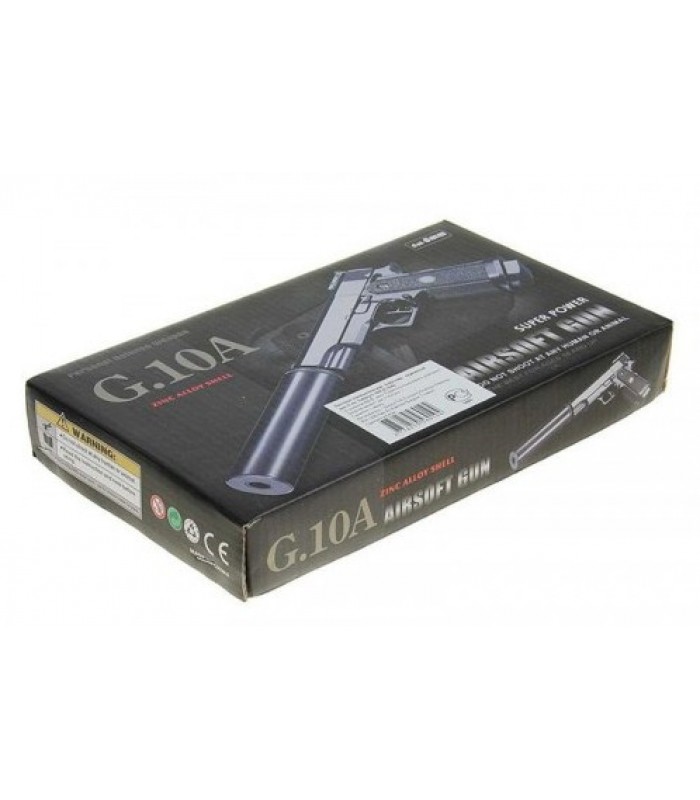 G10А Пистолет Galaxy Страйкбольный пружинный модели COLT1911PD металл и глушителем черный, пакунок малюка