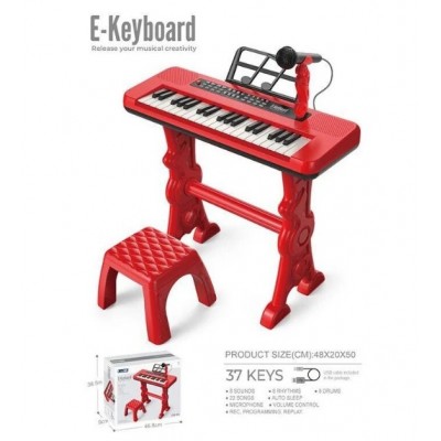 Синтезатор 328-68 микрофон, стул, 37 клавиш, работает от сети или батареек, звук, мелодии, 2 AUX-разъема, USB-type-c кабель, регулировка громкост