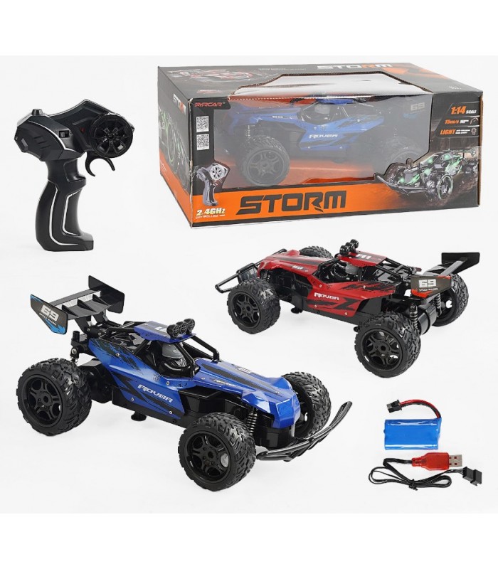 Машина на радиоуправлении 666-832 A, 2 цвета, металлопластиковый корпус, аккумулятор 7.4 V, пульт 2.4 GHz, резиновые шины, пакунок малюка