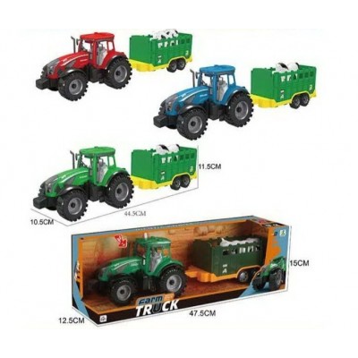 Трактор 0488-307 C, 3 вида, прицеп с животным, размер: 44.5х10.5х11.5 см, инерция, звук, в коробке, пакунок малюка
