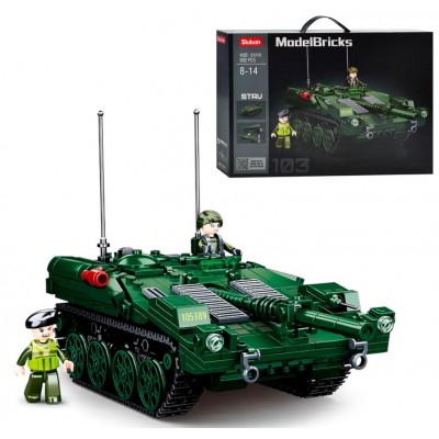 Конструктор SLUBAN Model Bricks Военный танк M38-B1010 (692 детали, фигурка) для детей от 6 лет