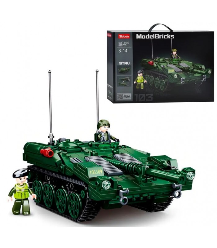 Конструктор SLUBAN Model Bricks Военный танк M38-B1010 (692 детали, фигурка) для детей от 6 лет