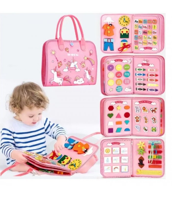 Логическая папка C 73101, фетровая, элементы на липучках, застежки, часы, англ. алфавит, цифры, формы, животные, погода, пакунок малюка