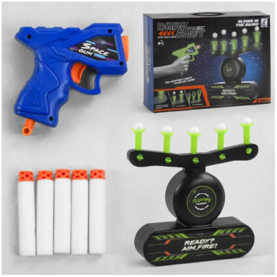 Воздушный тир 3361 работает от USB, пистолет, 7 мягких патрон, люминесцентные держатели