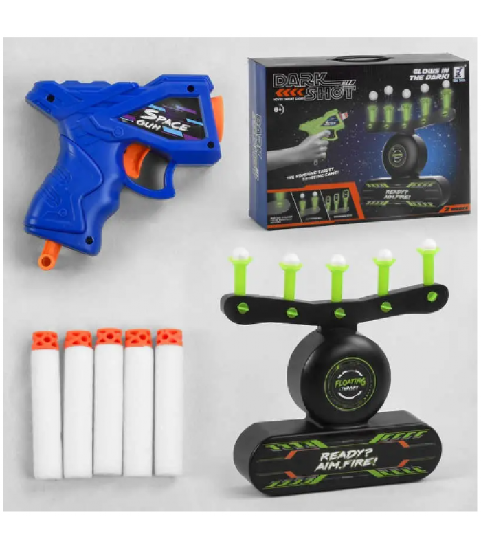 Воздушный тир 3361 работает от USB, пистолет, 7 мягких патрон, люминесцентные держатели