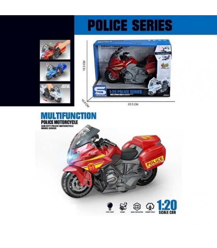 Мотоцикл JS 194 D, "Полиция", свет, звук, инерция, руль возвращается, масштаб 1:20, в коробке, пакунок малюка