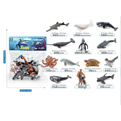 Набор животных YJ 803 D 12 фигурок морских жителей, 1 фигурка аквалангиста, пакунок малюка