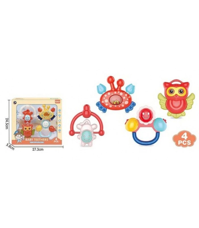 Набор погремушек BM 5600-1, 4 штуки, прорезыватель, в коробке, пакунок малюка