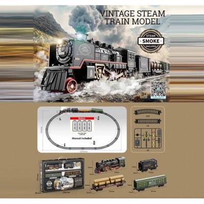 Железная дорога HS 8022 A, локомотив, 3 вагона, звуки, подсветка, парогенератор, пакунок малюка