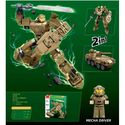 Конструктор SLUBAN M38-B1280, 2в1 (робот 15см, танк), фигурка, 233дет, в кор-ке, 22-23,5-7см