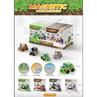 Магнитные строительные блоки. Серия Minecraft машинки HY6138-2. пакунок малюка