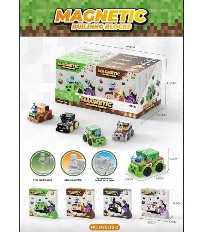 Магнитные строительные блоки. Серия Minecraft машинки HY6138-2. пакунок малюка