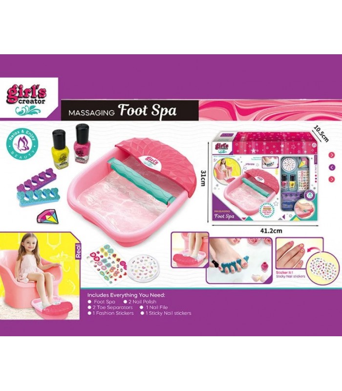 Набор для педикюра MBK 590, ванночка для ног, массажер, разделитель для пальцев, 2 лака, цветные стикеры, пакунок малюка