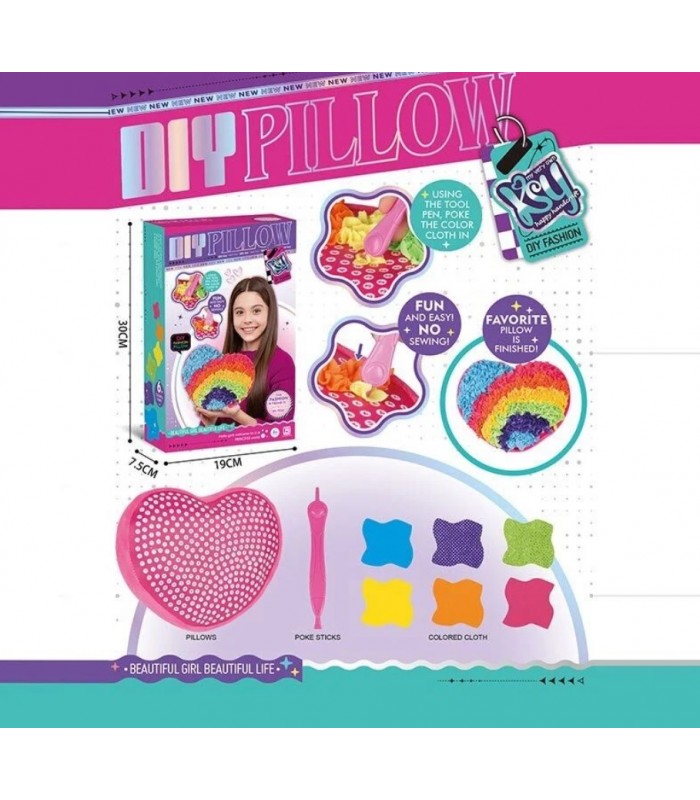 Набор для творчества "Укрась подушку" KSY 973, фигурная основа, стилус, лоскутки ткани, декоративные детали, липучки, пакунок малюка
