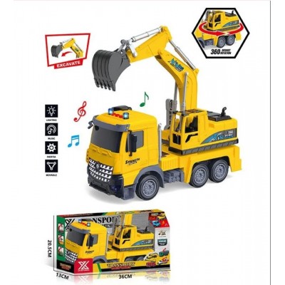 Спецтехника 688-6 B “Экскаватор”, длина 27 см, подсветка, звуковые эффекты, инерция, резиновые колеса, платформа вращающаяся на 360°