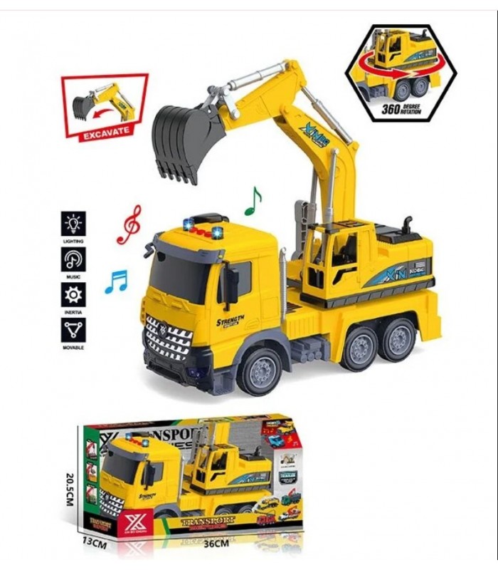 Спецтехника 688-6 B “Экскаватор”, длина 27 см, подсветка, звуковые эффекты, инерция, резиновые колеса, платформа вращающаяся на 360°