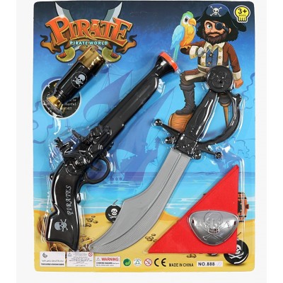 Набор пирата 888-10, меч длиной 32 см, пистолет, подзорная труба, на листе, пакунок малюка