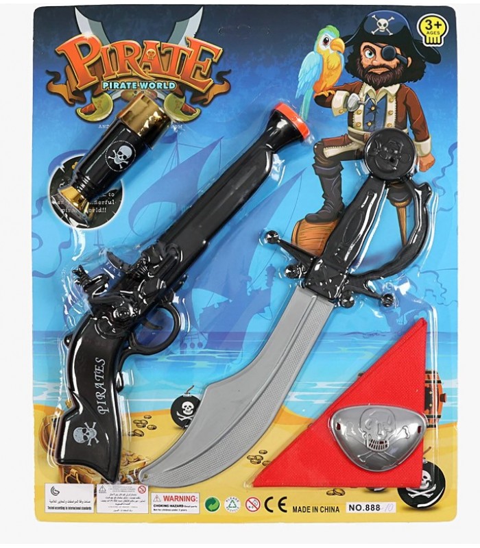 Набор пирата 888-10, меч длиной 32 см, пистолет, подзорная труба, на листе, пакунок малюка
