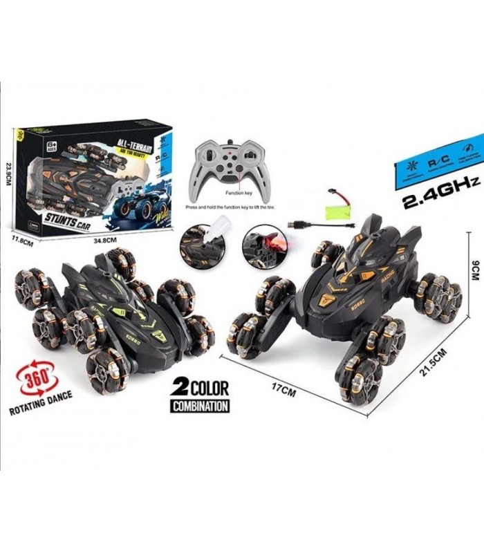 Радиоуправляемая машина 36968-4 A, 2 цвета, аккумулятор 3.7 V, пульт 2.4 G, парогенерация, роликовые колеса, вращающаяся, пакунок малюка