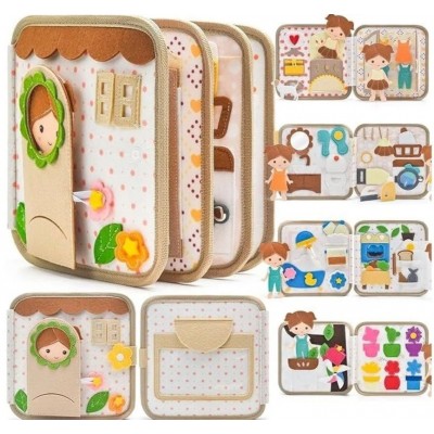 Мягкая книга-бизиборд Мой день 10 страниц фетровая куколка липучки пуговицы шнурки застежки 20*20*7 см, пакунок малюка