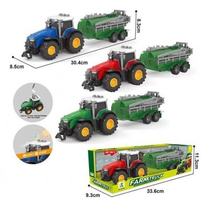 Трактор с прицепом 0488-603 D, 3 цвета, инерция, 3 кнопки, пакунок малюка