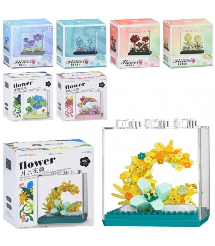Конструктор 7375-7378/7345-7347цветы в колбе, от 308дет, 7 видов, в кор-ке, 11,5-12,5-7,5см, пакунок малюка