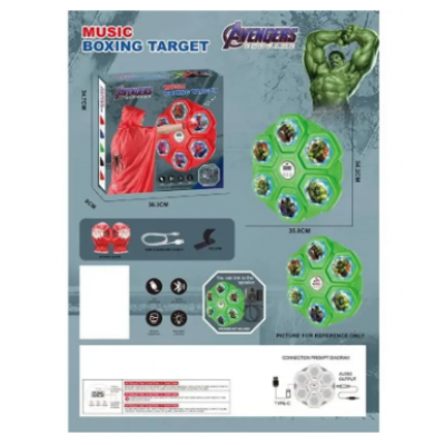 Боксерский набор Avengers Халк (встроенный аккумулятор, USB-кабель, подсветка, музыка, bluetooth) 6517-1 C, пакунок малюка