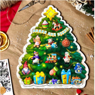 Пазл с подсказкой "Новогодняя елка" ПСФ137, пакунок малюка, для детей от 2 лет
