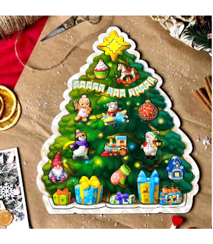 Пазл с подсказкой "Новогодняя елка" ПСФ137, пакунок малюка, для детей от 2 лет