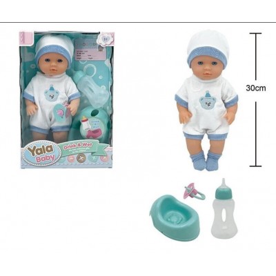 Пупс YL 2530 AF высота 30 см, пьет из бутылочки, ходит на горшок, съемную одежду, аксессуары, пакунок малюка