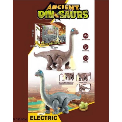 Динозавр музыкальный 666-73 A (16/2) 2 вида, подсветка, проектор, несет яйца, рычит, ходит, двигает головой и хвостом, пакунок малюка