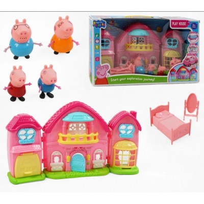 Домик с героями YQ 8023, 4 фигурки героев, подсветка, мелодия, дом разлагается, подвижная дверца, муляжи мебели, пакунок малюка