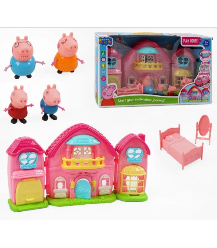 Домик с героями YQ 8023, 4 фигурки героев, подсветка, мелодия, дом разлагается, подвижная дверца, муляжи мебели, пакунок малюка