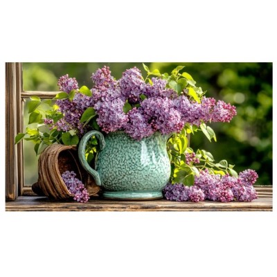 Алмазная мозаика «Сирень на подоконнике» 30*40см на рамке S20328, пакунок малюка