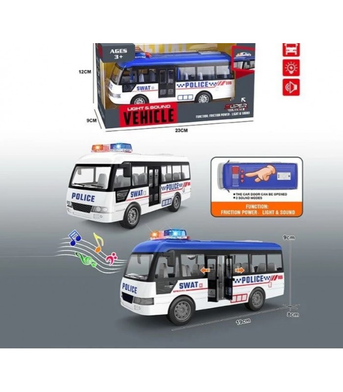 Автобус YM 9906 В, 2 цвета, звуки, подсветка, инерция, дверца открывается, в коробке, пакунок малюка