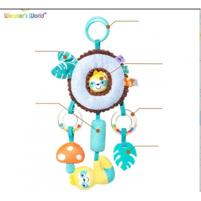 Погремушка C 75375 "Ленивец", пискавка, мелодия ветра, шелестящие элементы, кольцо для подвешивания, пакунок малюка