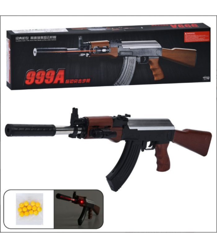 Автомат 999A стреляет пластиковыми шарами, лазер, бат.(таб), кор., 76-20-7 см