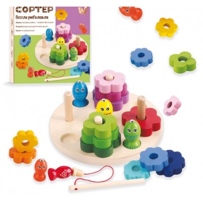 Логическая деревянная доска 63544, "WToys", деревянная, фигуры, удочка, магнитная рыбалка, сортер по цвету и формам, пакунок малюка