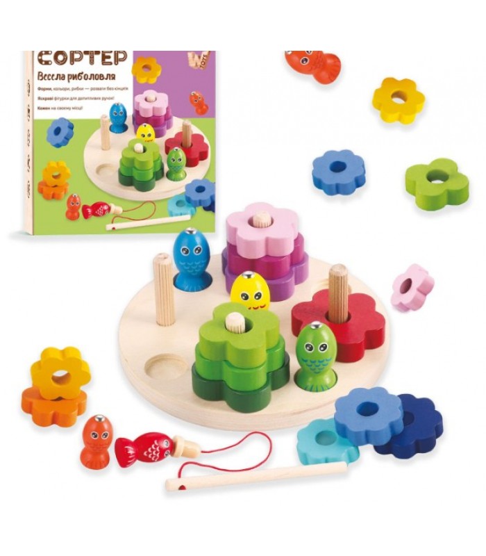 Логическая деревянная доска 63544, "WToys", деревянная, фигуры, удочка, магнитная рыбалка, сортер по цвету и формам, пакунок малюка