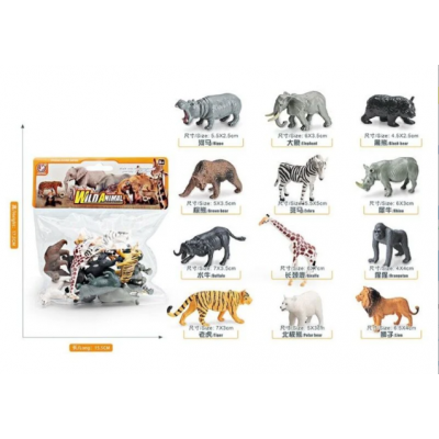 Набор животных YJ 840 D "Дикие звери", 12 фигурок, средняя длина 6 см, пакунок малюка