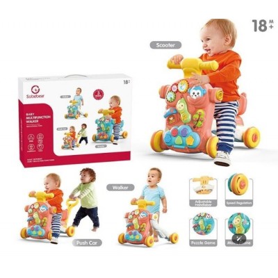 Каталка YL 621 A, 2 цвета, толокарь, игровой центр, пальчиковые игры, интерактивный телефон, звук, подсветка, пакунок малюка