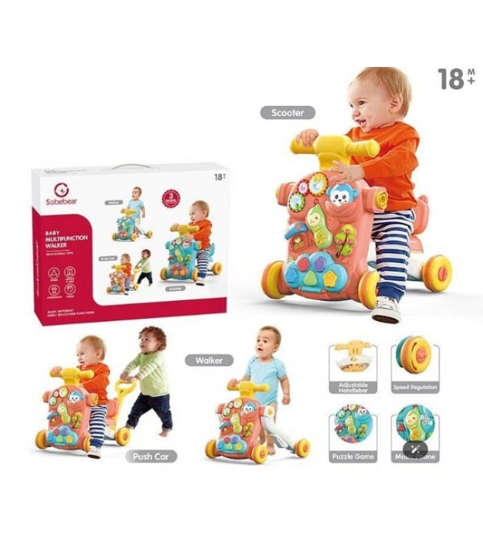 Каталка YL 621 A, 2 цвета, толокарь, игровой центр, пальчиковые игры, интерактивный телефон, звук, подсветка, пакунок малюка