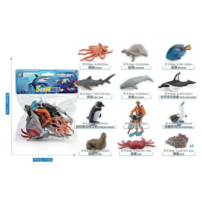 Набор животных YJ 804 D 11 фигурок морских жителей, 1 фигурка аквалангиста, пакунок малюка