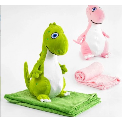 Мягкая игрушка М 13948  "Динозаврик", 2 цвета, размер одеяла 156х120см, высота игрушки 50см