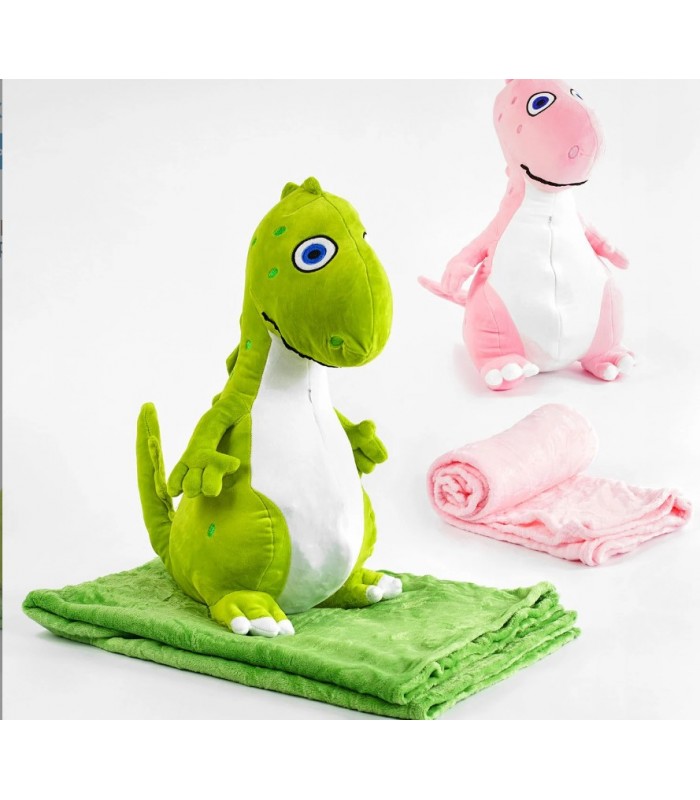 Мягкая игрушка М 13948  "Динозаврик", 2 цвета, размер одеяла 156х120см, высота игрушки 50см