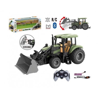 Трактор на радиоуправлении 1908 ET подъем навесного оборудования, управление из приложения, Bluetooth, аккумулятор 3.7 V, пульт управления, резин