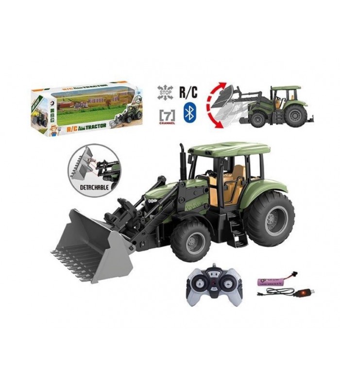 Трактор на радиоуправлении 1908 ET подъем навесного оборудования, управление из приложения, Bluetooth, аккумулятор 3.7 V, пульт управления, резин