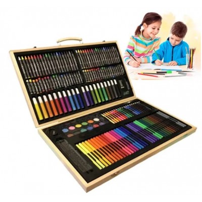 Детский набор для рисования 180 предметов в деревянном чемоданчике / Художественный набор для творчества, пакунок малюка