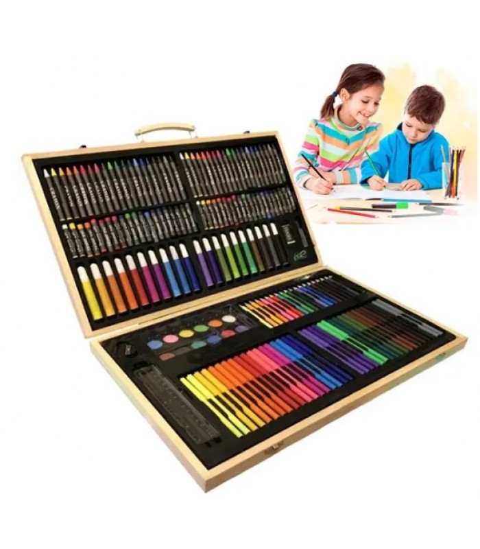 Детский набор для рисования 180 предметов в деревянном чемоданчике / Художественный набор для творчества, пакунок малюка